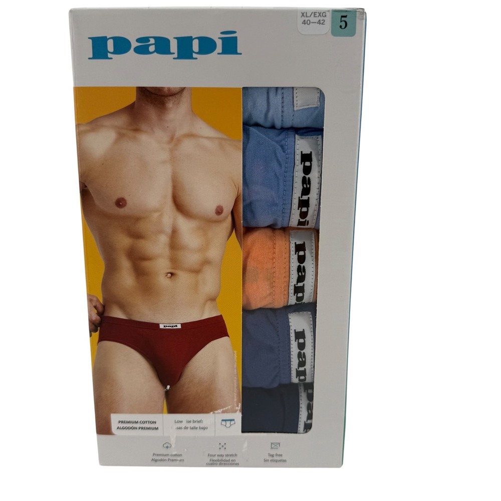 Papi Mens 5 Pack Low Rise Briefs Premium Cotton Stretch Underwear XL 40-42